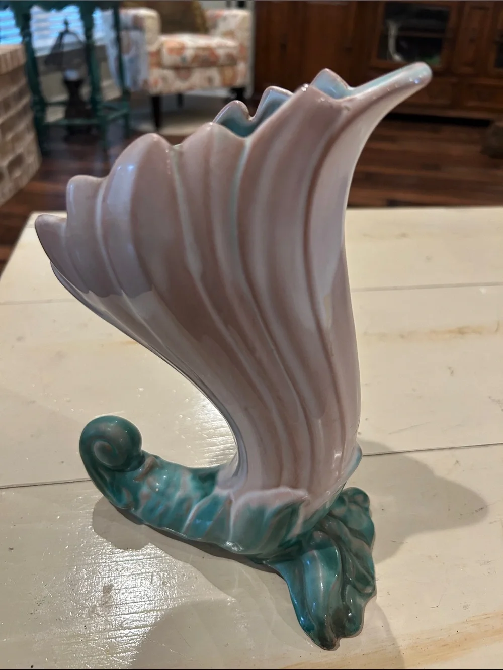 Vintage “Terra Rose” Lily Model #3619 Ceramic Vase in Pink and Aqua